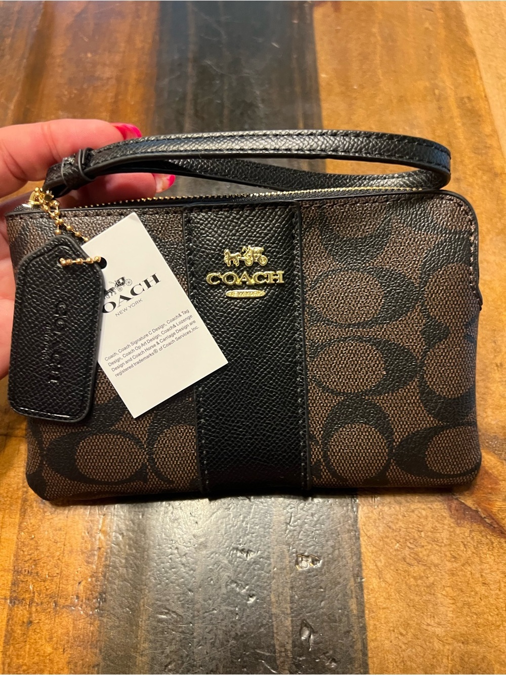 Coach Black and Brown Signature Wristlet with Gold Hardware - Picture 5 of 9